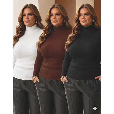 Kit 3 Blusas Femininas Cacharrel Plus Size Segunda Pele