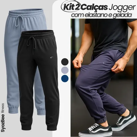 Kit 2 Calças Masculinas Jogger Tactel Com Elastano Academia