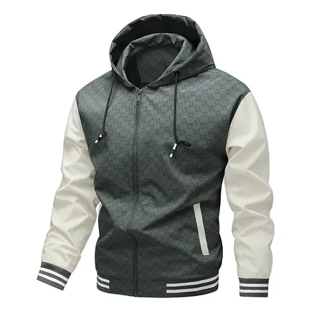 Jaqueta Masculina Casual Com Capuz E Zíper Frontal
