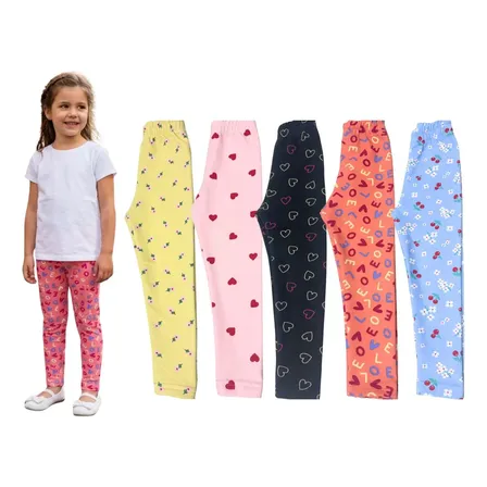 Kit Com 5 Calças Legging Infantil E Juvenil Sortidas