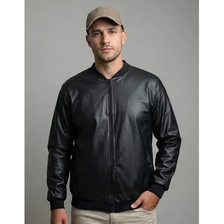 Jaqueta Bomber Courino Masculina Preta Com Zíper