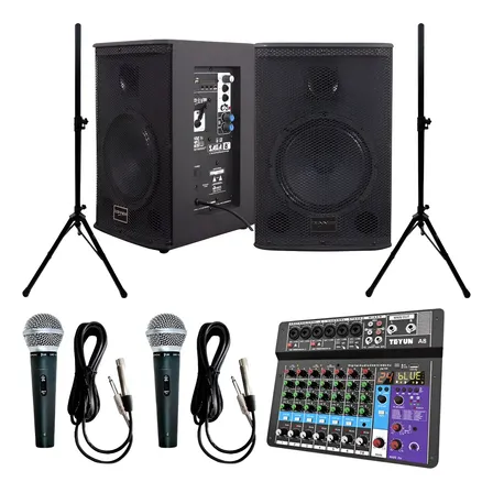 Kit Ativa Passiva Saga 8 Pedestal Mesa 8 Canais Microfones