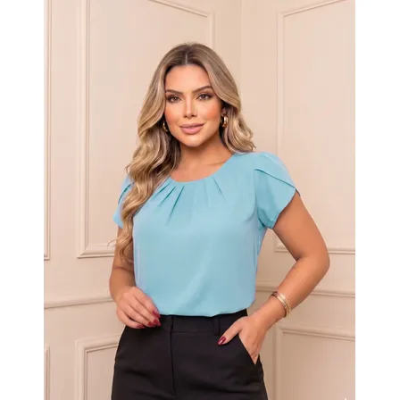 Blusa Feminina Casual Social Manga Curta Básica Cores Lisas