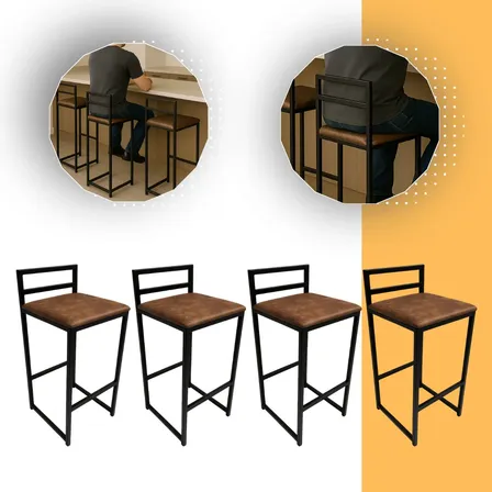 Kit 4 Banquetas Altas Banco Quadrada Encosto Cozinha Casa