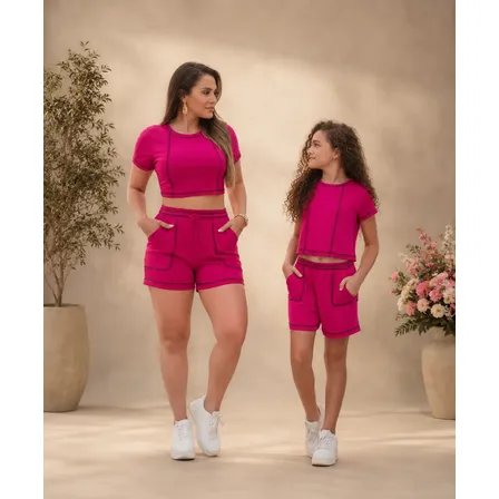 Kit Tal Mãe Tal Filha Conjuntos Short Blusa Elegantes Casual