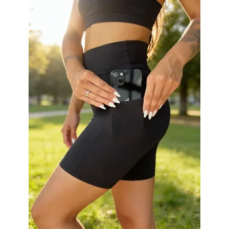 Short De Corrida E Academia Feminino Com Bolso E Cós Alto