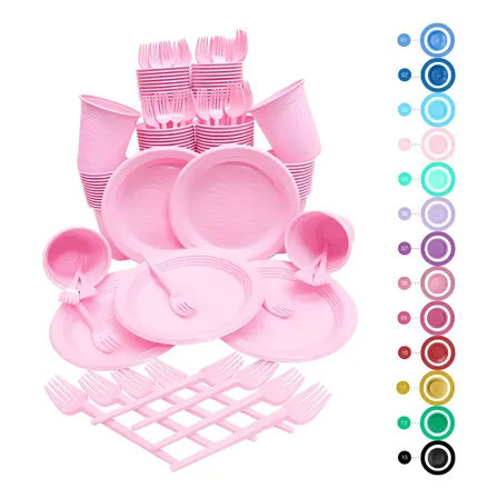 Kit Festa Descartável 150 Peças Coloridas - Copo Prato Garfo