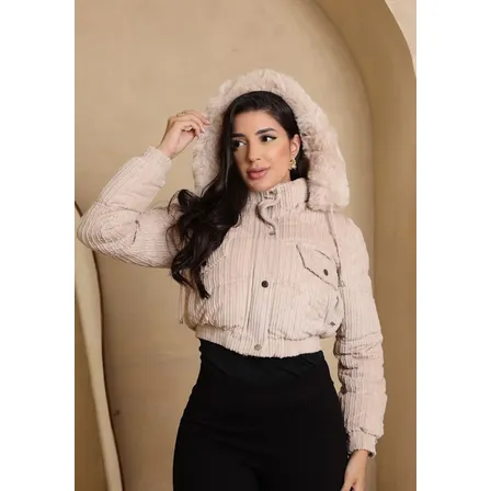 Jaqueta Puffer Pelinho Teddy Cotelê Feminino Inverno Frio