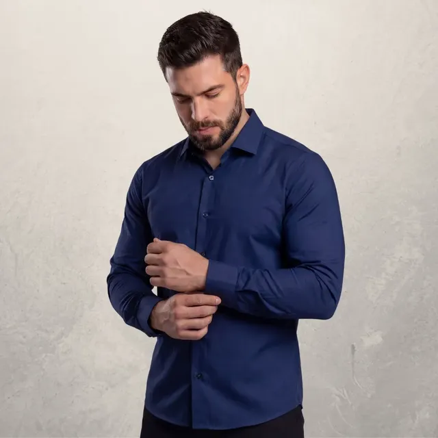 Camisa Social Masculino Manga Longa De Botão Algodão Premium