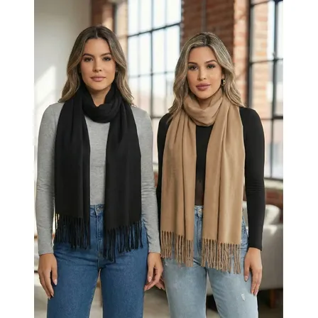 Kit 2 Cachecol Lenço Echarpe Pashmina Xale Feminino 35x175cm