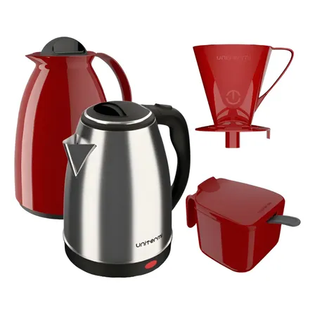 Kit Café Chaleira Elétrica Garrafa Açucareiro Coador