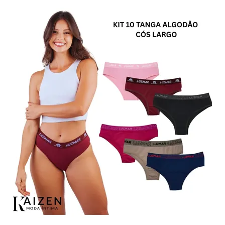 Kit 10 Calcinhas Femininas Tanga Cós Largo Algodão Cotton