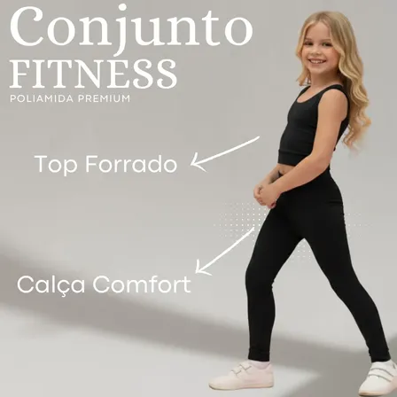 Conjunto Fitness Infantil Feminino Poliamida Treino Academia