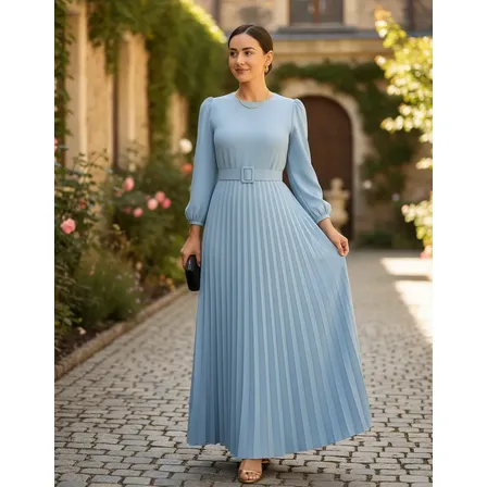 Vestido Longo Festa Saia Plissada Moda Evangelica Premium