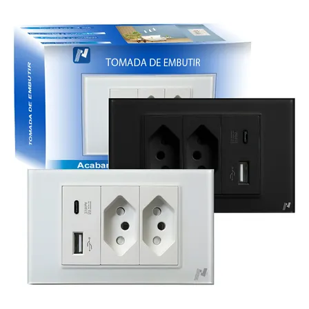 Tomada De Embutir 2 Tomadas Usb + Usb-c Sem Wi-fi