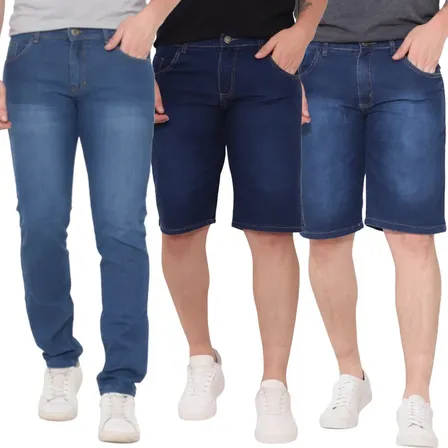 Kit 2 Bermudas Jeans 1 Calça Jeans Masculina Skinny Premium
