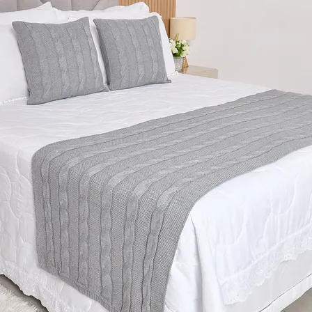 Peseira Manta Tricot Cama Casal Queen Tranças