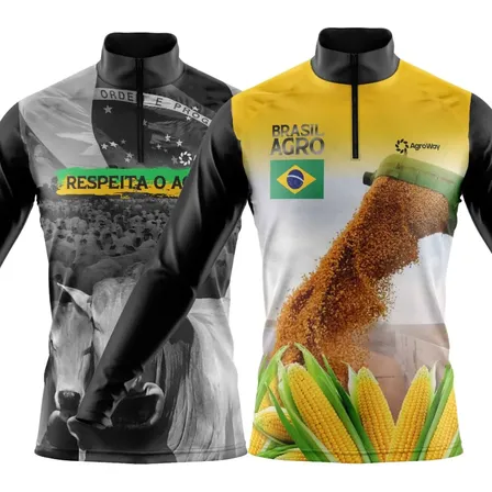 Kit 2 Camisa Camiseta Agro Uv Térmica Boi Brasil Agricultura