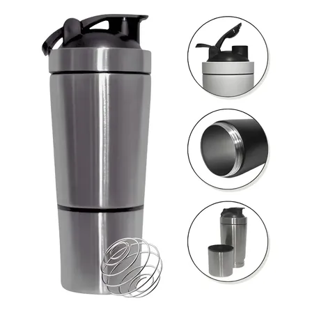 Coqueteleira Dupla Copo Térmico Inox Academia Tampa E Mola