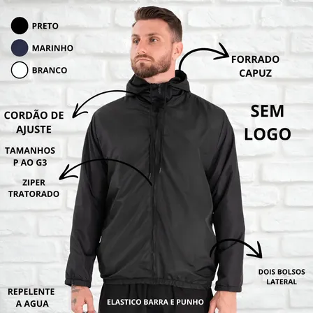 Jaqueta Corta Vento Liso Unissex Esportivo Capuz E Bolsos