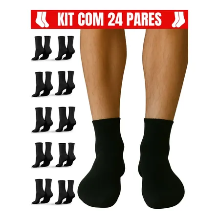 Kit 24 Pares Meias Masculina Cano Alto Algodão Longo Médio