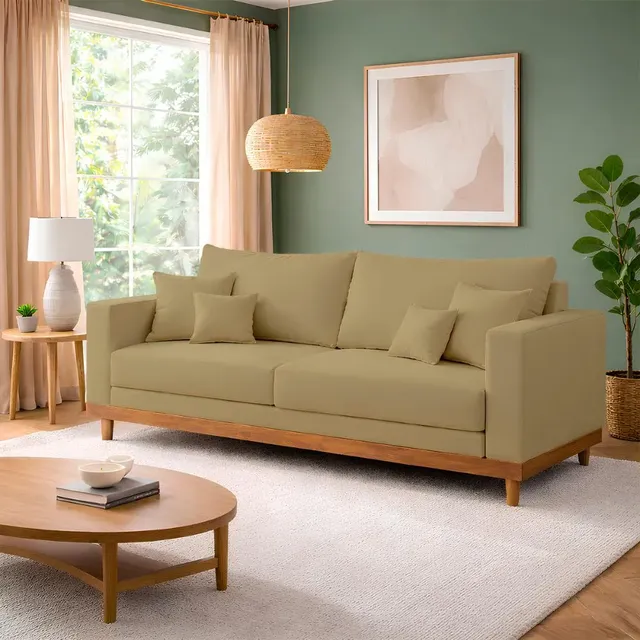 Sofá Living 2 Lugares Suede Resistente Madeira + Almofadas