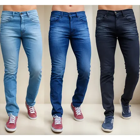 Kit 3 Calças Jeans Masculina Skinny Lycra Elastano Premium