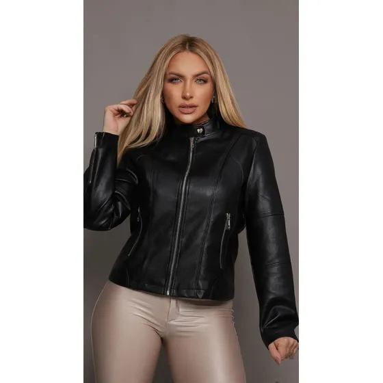 Jaqueta Feminina Pu Couro Com Zíper Blusa Frio Inverno Luxo