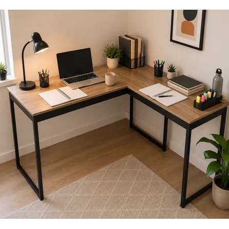 Mesa Escrivaninha Em L Industrial Preta Setup Multiuso