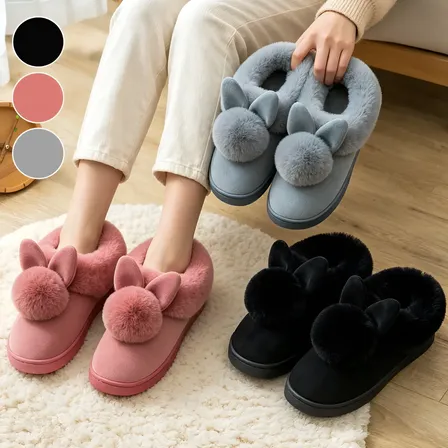 Calçados-femininos Pantufa Coelhinho Pelúcia Antiderrapante