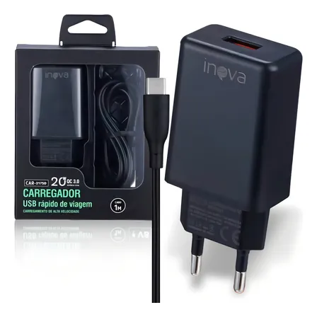 Carregador Turbo Usb Tipo C Preto Inova Car-2176d
