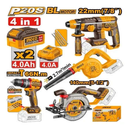 Ingco Cosli250695 Kit Ferramentas 20v 2 Baterias