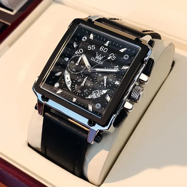 Relógio Masculino Original Olevs 9919 Couro Luminoso De Luxo