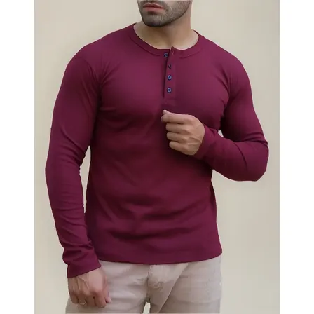 Camiseta Henley Slim Fit Ml - 5 Cores -compre 3 Frete Grátis