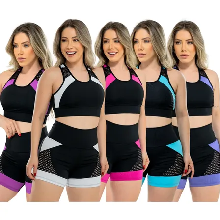 Kit 5 Conjuntos Fitness Feminino Roupa De Academia Ginástica