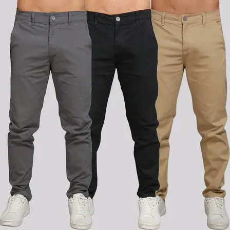 Kit 3 Calça Sarja Masculina Calca Masculino C/lycra Elastano