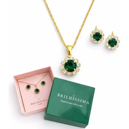 Conjunto Colar Brinco Zirconia Folheado A Ouro Presente