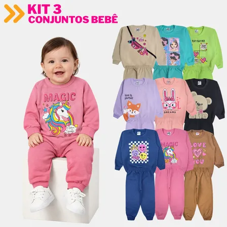 Kit Bebê 6 Peças Moletom Peluciado Infantil Menina Inverno