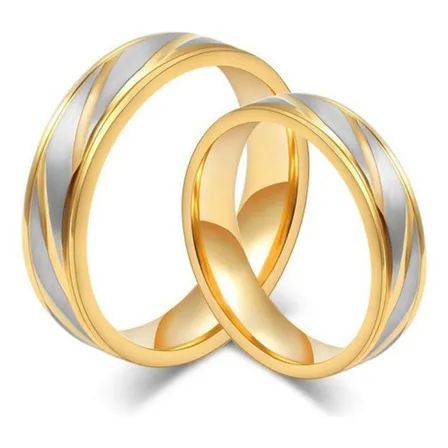 Par De Anéis Alianças Namoro Titânio Banhado Ouro 18k
