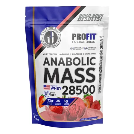 Hipercalórico Anabolic Mass 28500 3kg Profit Labs Sabor Morango