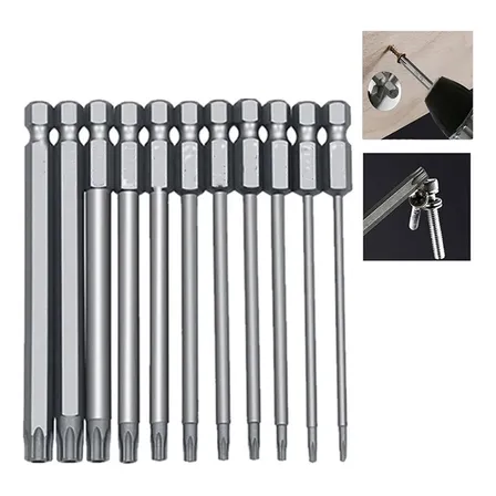 Jogo 11 Peças De Bits Para Torxs Longo 75mm Aço Vanadium