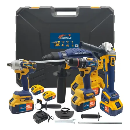Kit4 Em 1furadeira Esmerilhadeira Martelo E Chave De Impacto