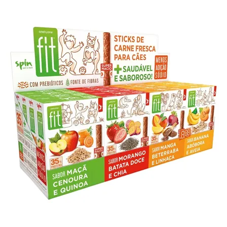Kit 16un Petisco Super Macio Cães Spin Fit 4 Sabores
