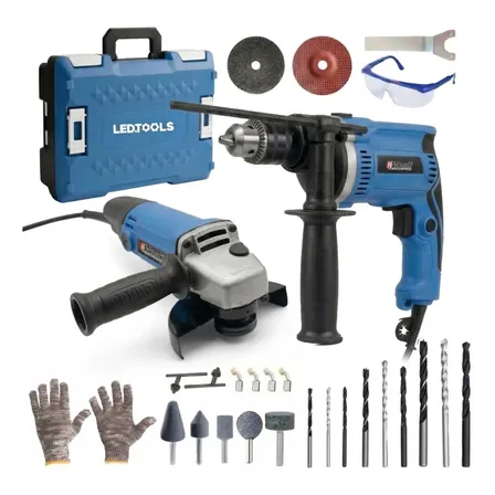 Kit Furadeira Impacto + Esmerilhadeira Lixadeira 900w 2 Em 1