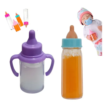 Kit 2 Mamadeiras Magica Brinquedo Leite Boneca Suco