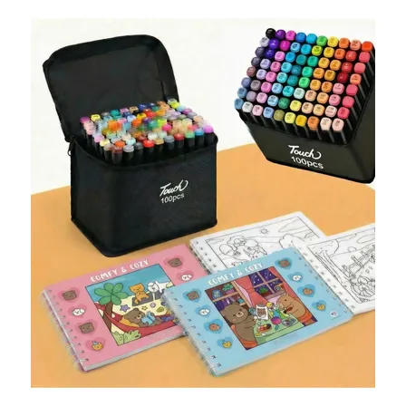 Kit 2 Livro De Colorir Capa Dura + 100 Canetinhas Pontadupla