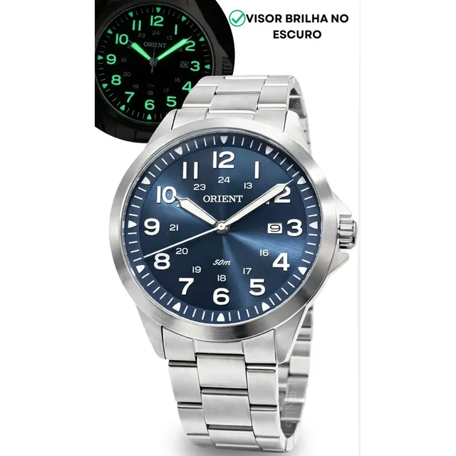 Relógio Orient Eternal Mbss1380 Cor Prateado Com Fundo Azul