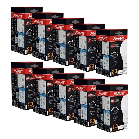 Kit 10 Lâmpada Bulbo 12w Branco Frio E27 Bivolt Avant