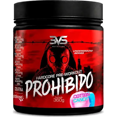 PROHIBIDO PRÉ TREINO 360g - Sabor: Cotton Candy - A Combinação Perfeita de 8 Ingredientes que proporcionam energia do início ao fim do seu Treino