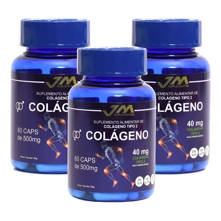 Colágeno Tipo 2 40mg 180caps 3 Potes Jm Industria de Suplemento